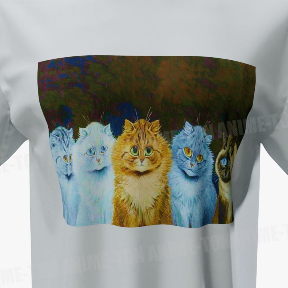 Louis Wain - Cat Art - Five Big Eyed Cats- Tshirt - Cotton